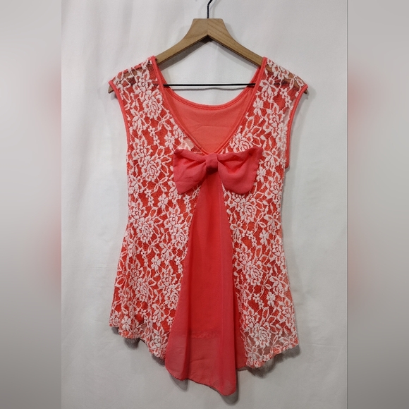 Julie's Closet Lace Embroidered Floral Bow Top Women's L Orange Fairy Artsy Y2K - Picture 1 of 7